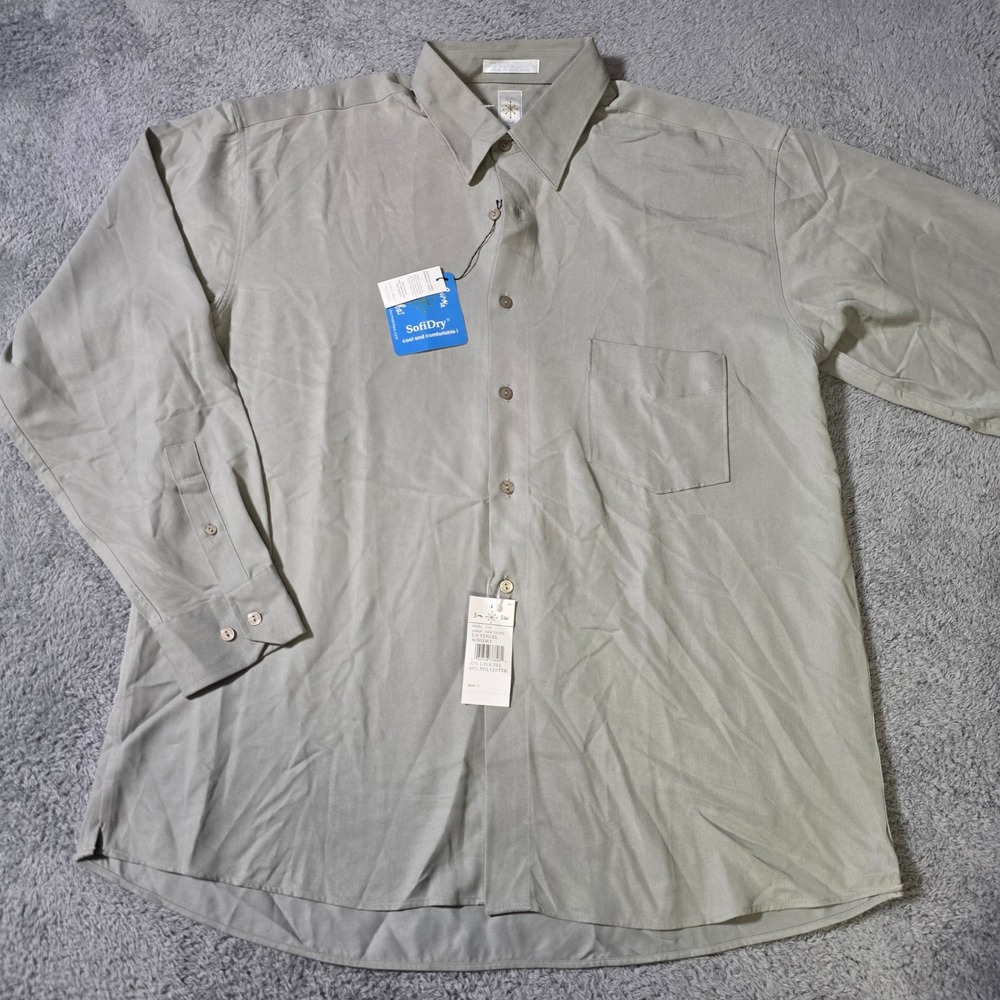 Burma Bibas Mens L Button Down Shirt New Olive SofiDry Tencel Long Sleeve 7724